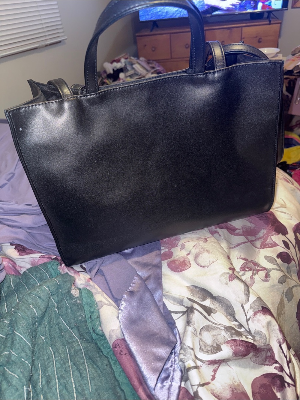 Black Leather Telfer Tote with Embossed Round Logo - Picture 2 of 7